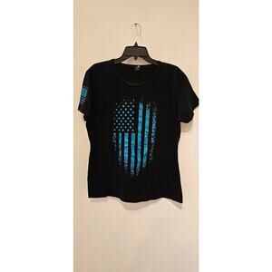 Next‎ Level Apparel T-Shirt 3XL Womens Black & Blue USA Flag Graphic Patr…